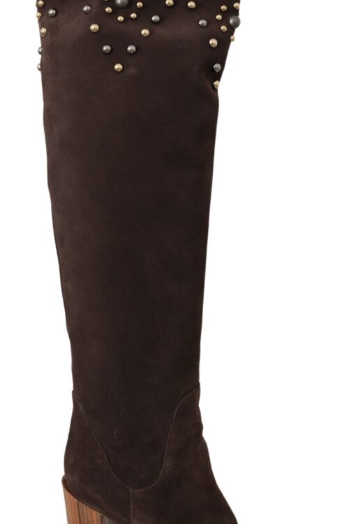 Dolce & Gabbana Studded Suede Knee High Boots in Brown