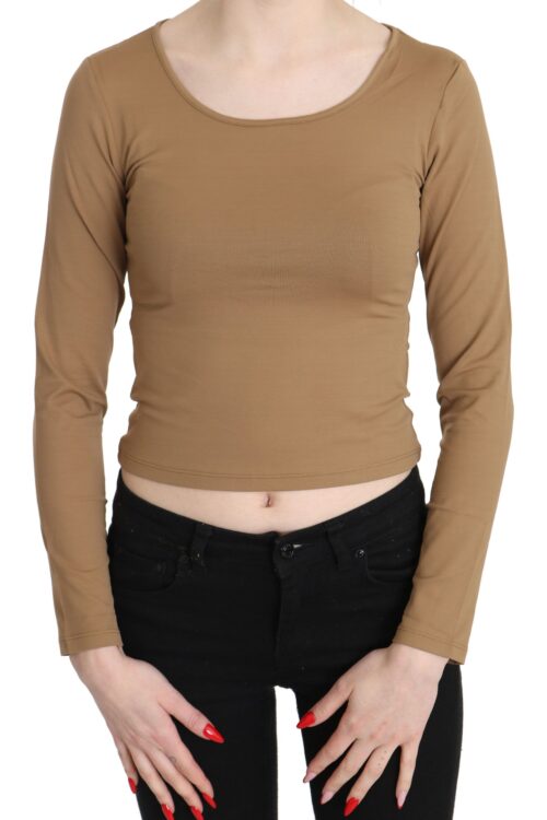 GF Ferre Elegant Brown Long Sleeve Cropped Top