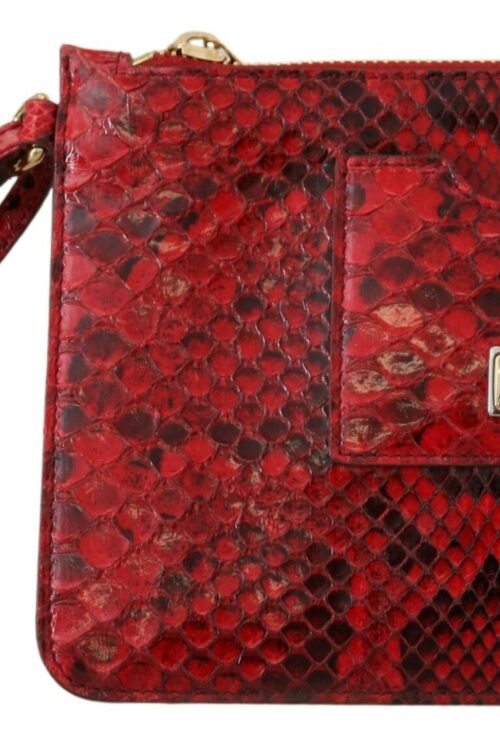 Dolce & Gabbana Elegant Red Leather Ayers Snake Clutch