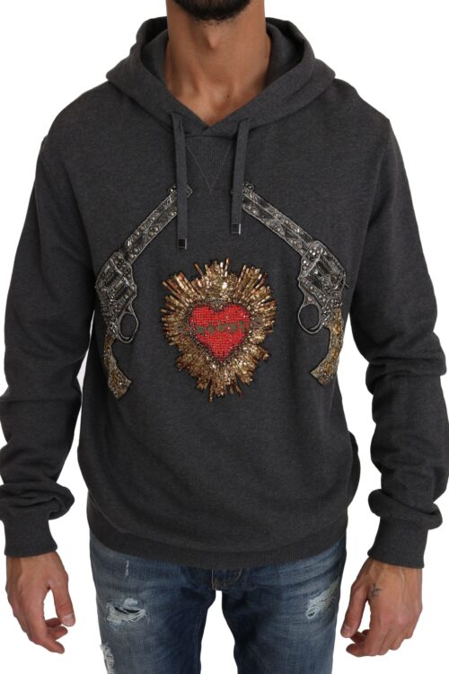 Dolce & Gabbana Gray Crystal Heart Gun Motif Sweater