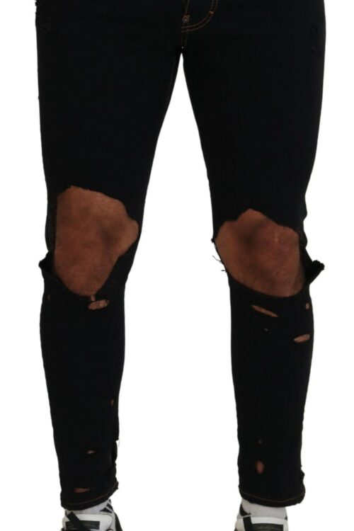 Dsquared² Black Cotton Tattered Skinny Casual Denim Jeans
