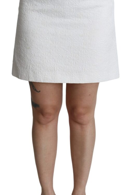 Dolce & Gabbana Elegant White Floral Brocade Mini Skirt