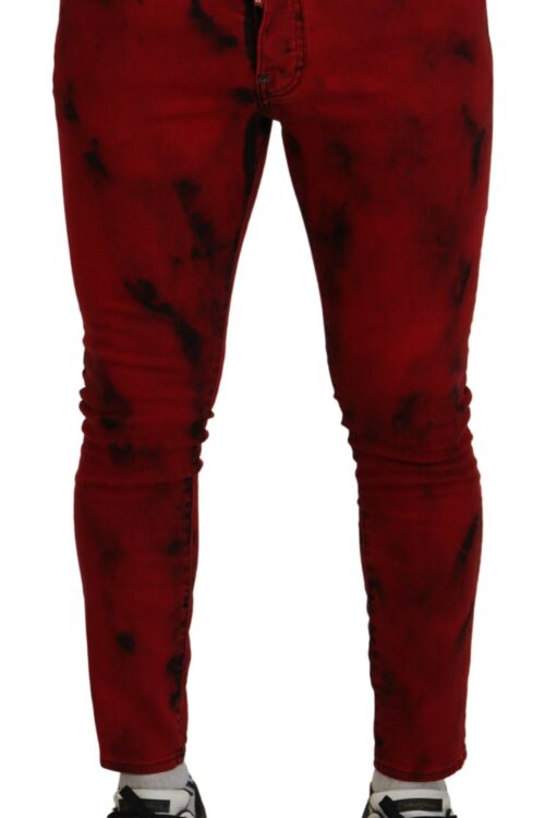 Dsquared² Red Cotton Tie Dye Skinny Casual Denim Jeans