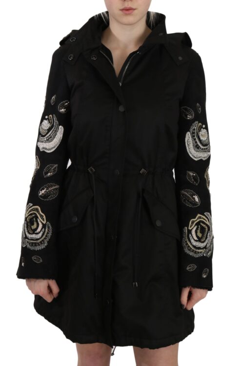 John Richmond Elegant Black Beaded Parka Jacket for Women