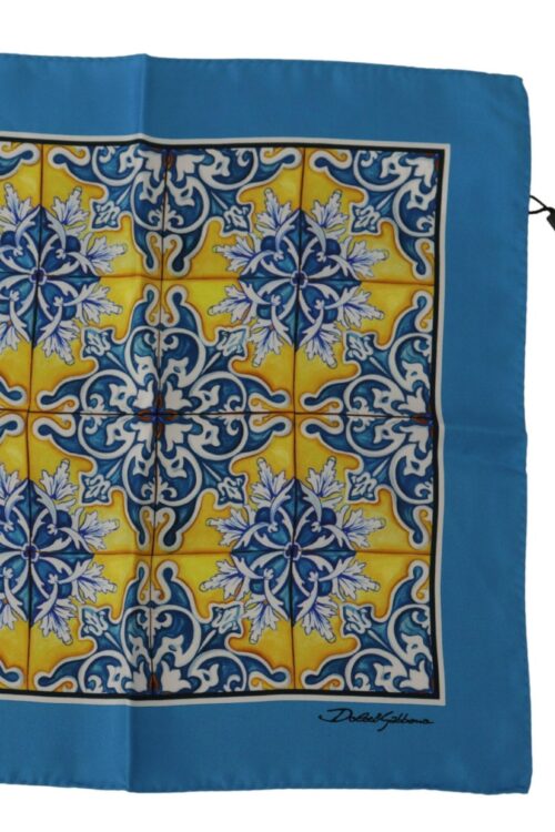 Dolce & Gabbana Elegant Majolica Blue Silk Men’s Scarf