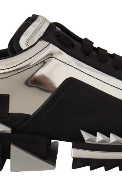 Dolce & Gabbana Elegant Super King Leather Sneakers – Silver & Black