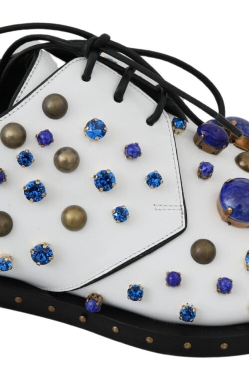 Dolce & Gabbana Elegant White Leather Dress Shoes With Crystals