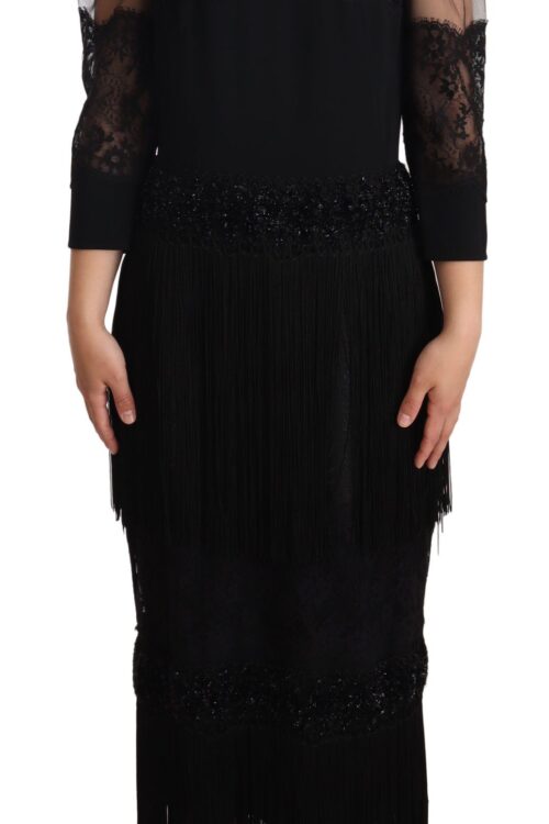 Dolce & Gabbana Elegant Lace Midi Dress in Black