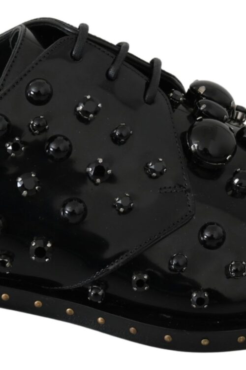 Dolce & Gabbana Elegant Black Crystal Leather Dress Shoes