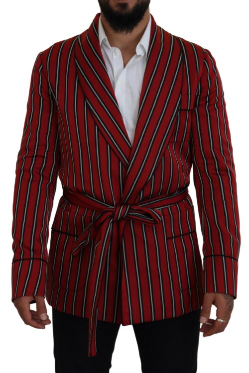 Dolce & Gabbana Elegant Red Striped Long Robe Luxury Wear