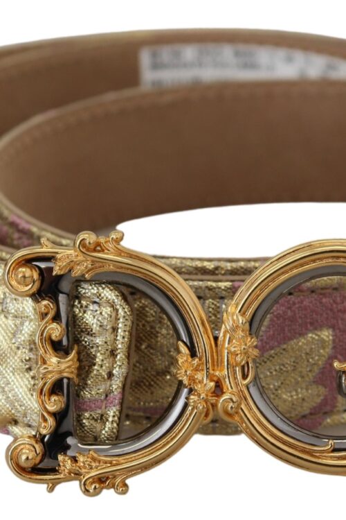 Dolce & Gabbana Pink Jaquard DG Logo Gold Metal Buckle Belt