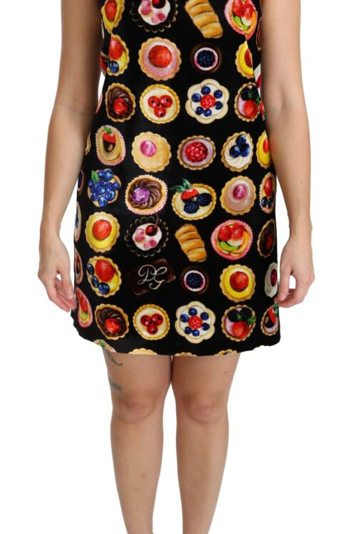 Dolce & Gabbana Chic Black Desserts Print Shift Mini Dress