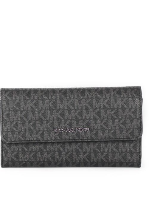 Michael Kors Jet Set Travel Leather Large Trifold Wallet Clutch Black