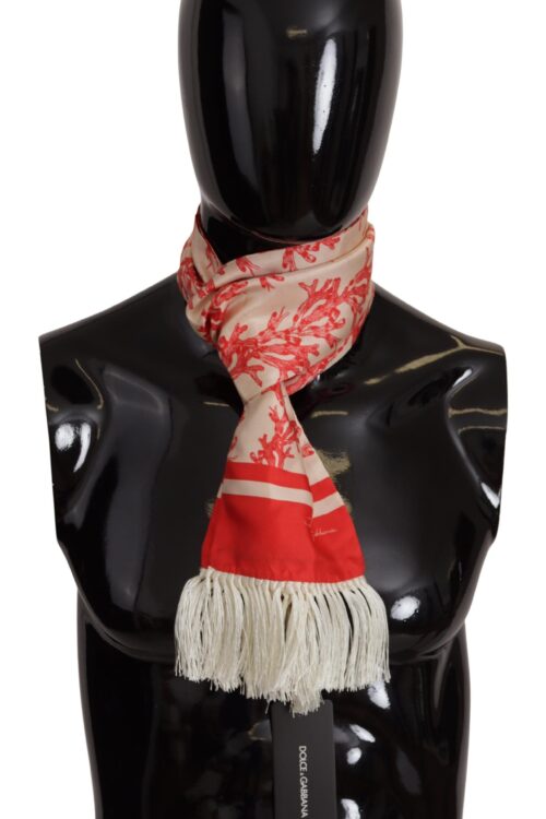 Dolce & Gabbana Elegant Silk Men’s Scarf Wrap – Red Coral Print