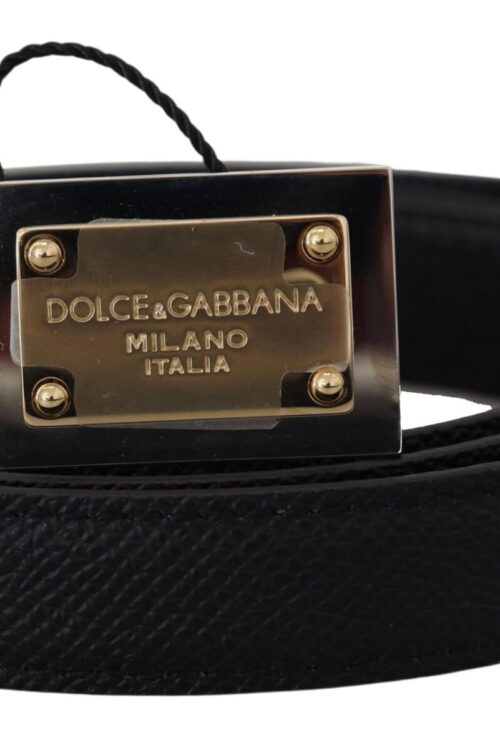 Dolce & Gabbana Black Calf Leather Metal Square Buckle Belt