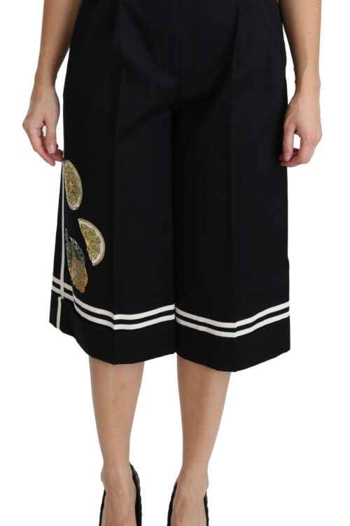 Dolce & Gabbana High Waist Palazzo Cropped Pants in Black Lemon