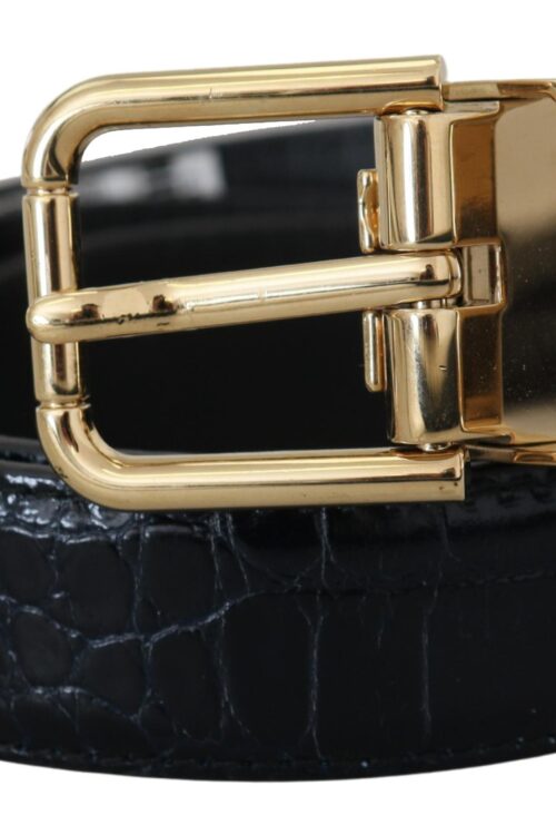 Dolce & Gabbana Black Exotic Leather Gold Metal Buckle Belt