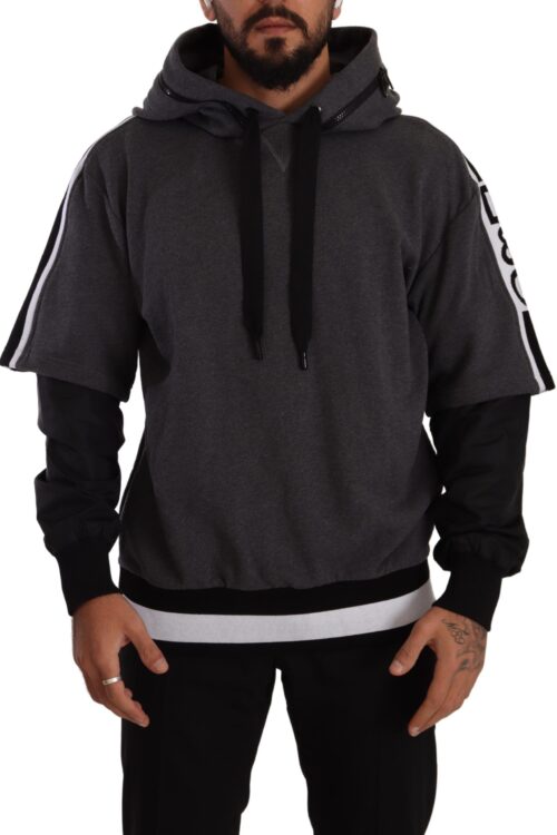 Dolce & Gabbana Elegant Hooded Black & Gray Pullover Sweatshirt