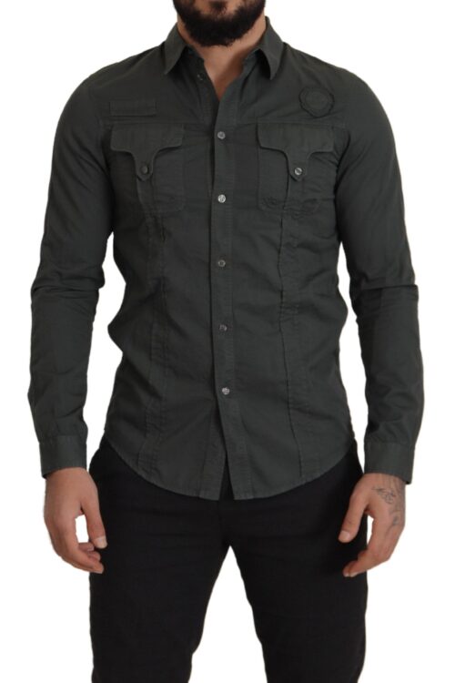 GF Ferre Sleek Dark Gray Cotton Casual Shirt