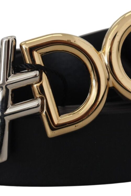 Dolce & Gabbana Black Leather Metal #DG Logo Buckle Belt