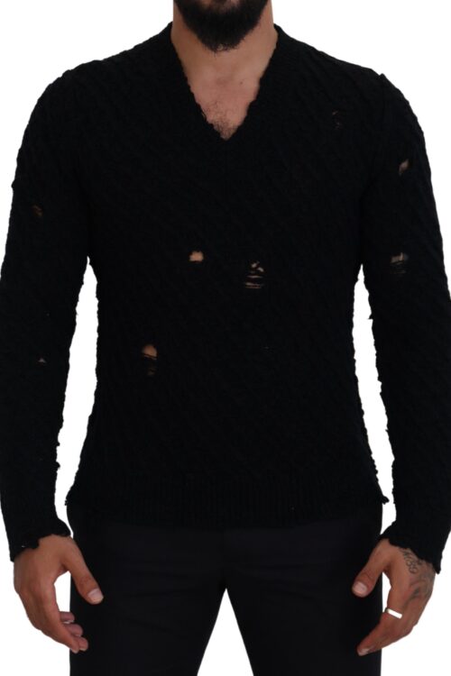 Dolce & Gabbana Elegant Black Wool-Blend V-Neck Sweater