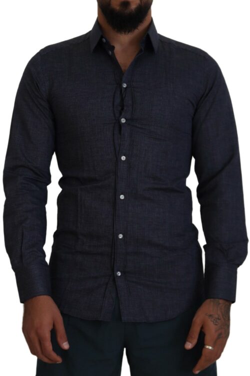 Dolce & Gabbana Elegant Slim Fit Dark Blue Dress Shirt