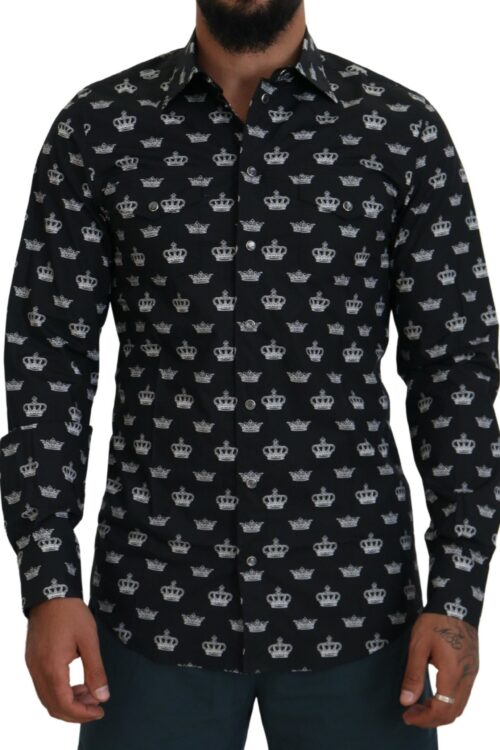 Dolce & Gabbana Elegant Slim Fit Crown Print Formal Shirt