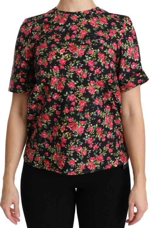 Dolce & Gabbana Elegant Black Floral Crew Neck Top