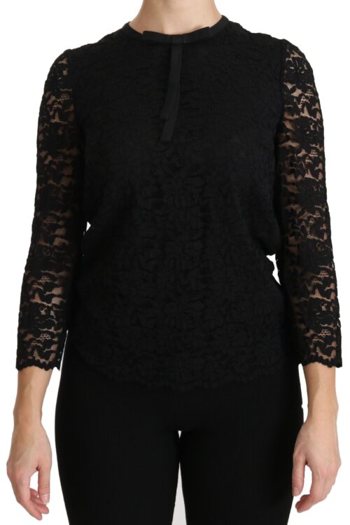 Dolce & Gabbana Elegant Black Lace Crew Neck Blouse