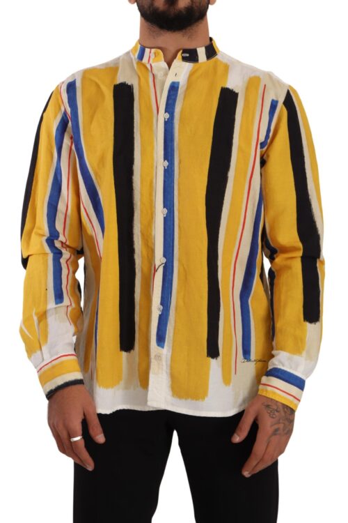 Dolce & Gabbana Elegant Yellow Striped Henley Shirt