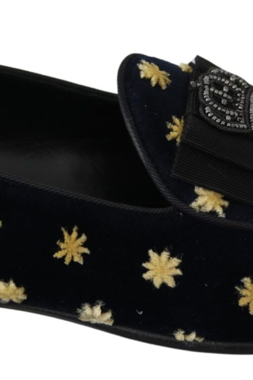 Dolce & Gabbana Elegant Velvet Crown Embroidery Loafers