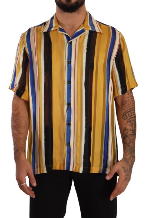 Dolce & Gabbana Yellow Striped Silk-Blend Men’s Shirt