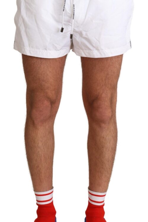 Dolce & Gabbana Elegant White KING Motive Swim Trunks