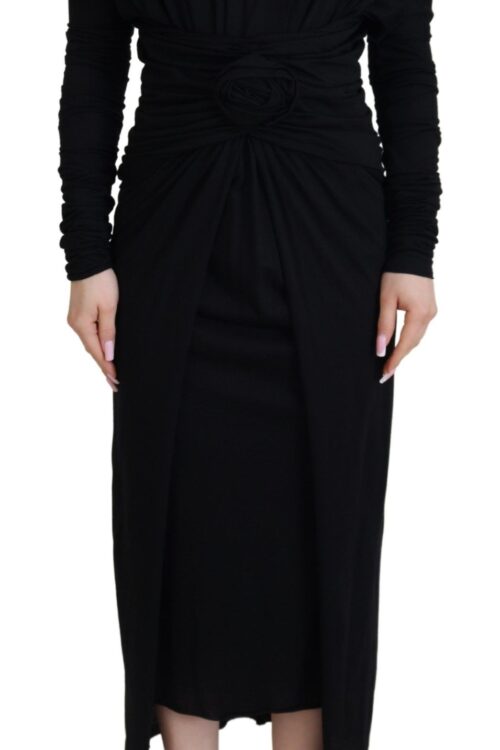 Dolce & Gabbana Elegant Sheath Wrap Dress with Long Sleeves
