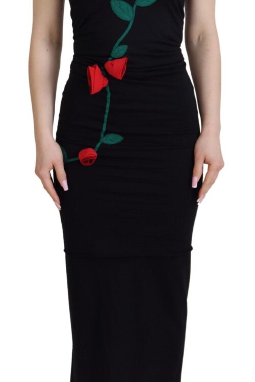 Dolce & Gabbana Elegant Embroidered Wool Bodycon Dress