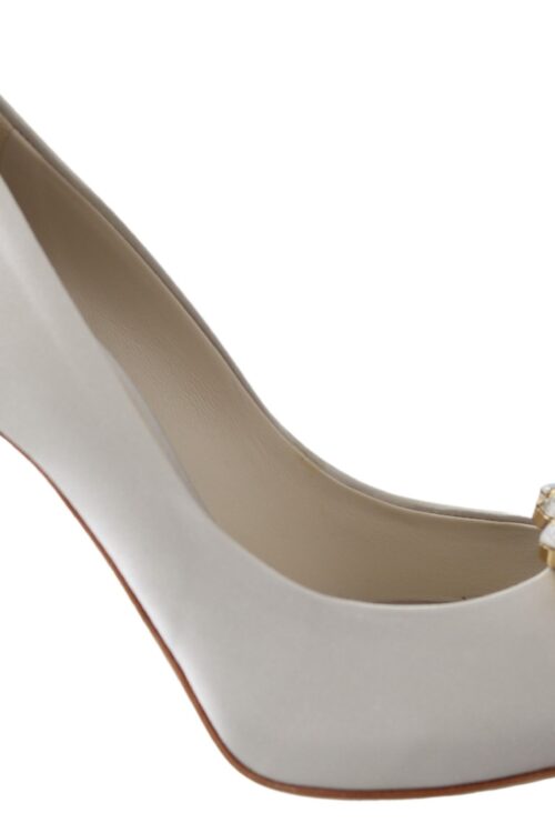 Dolce & Gabbana White Crystal Peep Toe Silk Blend Heels