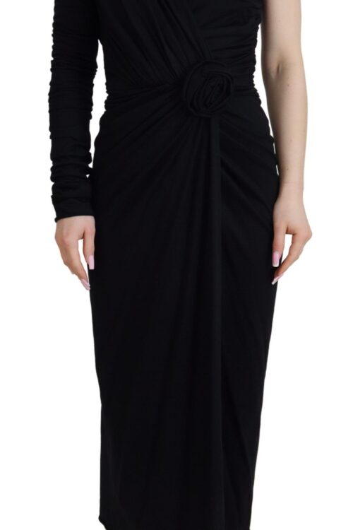 Dolce & Gabbana Elegant Black Sheath Wrap Wool Dress