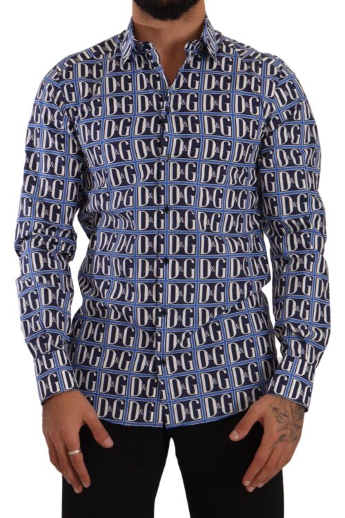 Dolce & Gabbana Slim Fit Blue Logo Cotton Shirt