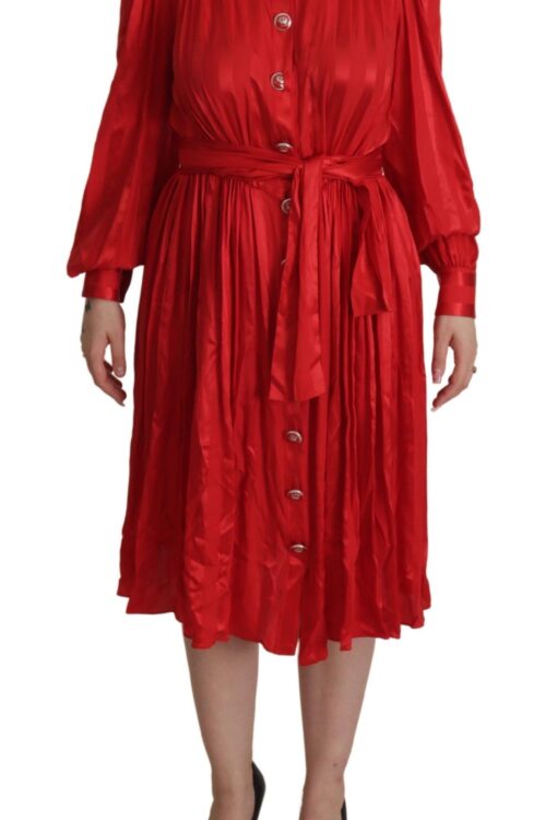 Dolce & Gabbana Elegant Red Silk Midi Dress with Button Detail