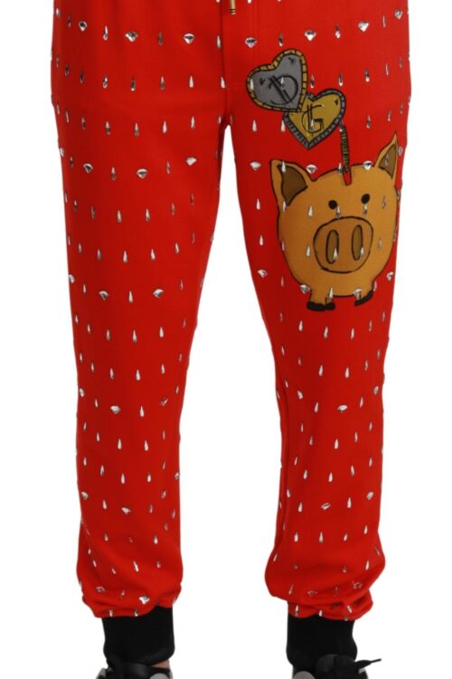 Dolce & Gabbana Chic Red Piggy Bank Print Sweatpants