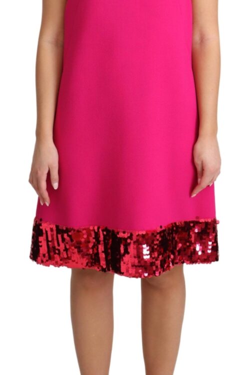 Dolce & Gabbana Elegant Fuchsia Sequined Wool Blend Shift Dress