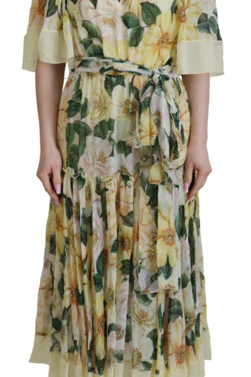 Dolce & Gabbana Floral Silk Pleated Maxi Dress