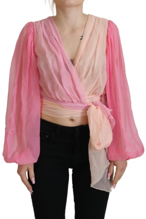 Dolce & Gabbana Silk V-Neckline Wrap Blouse in Pink
