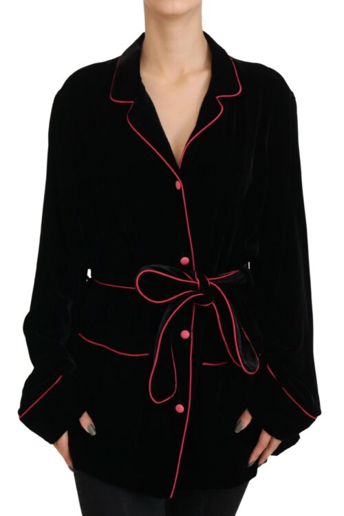 Dolce & Gabbana Elegant Black Silk-Blend Jacket with Waist Belt