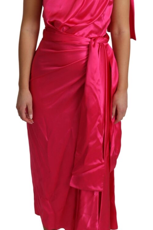Dolce & Gabbana Elegant Fuchsia Silk One-Shoulder Wrap Dress
