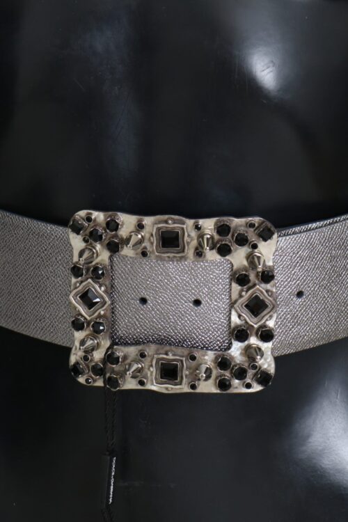 Dolce & Gabbana Stunning Silver Leather Crystal-Studded Belt