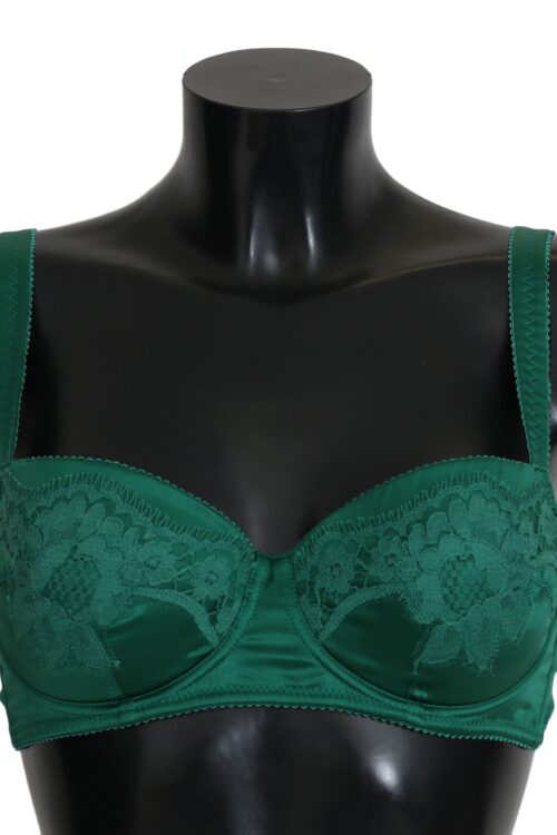 Dolce & Gabbana Enchanting Green Floral Lace Silk Bra
