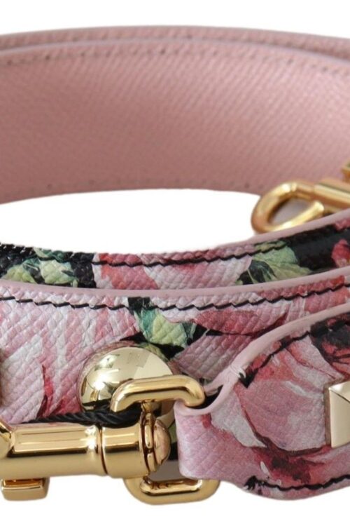 Dolce & Gabbana Floral Gold Stud Leather Strap in Pink