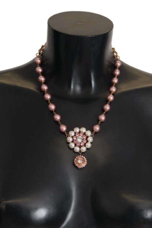 Dolce & Gabbana Elegant Gold Crystal Floral Statement Necklace