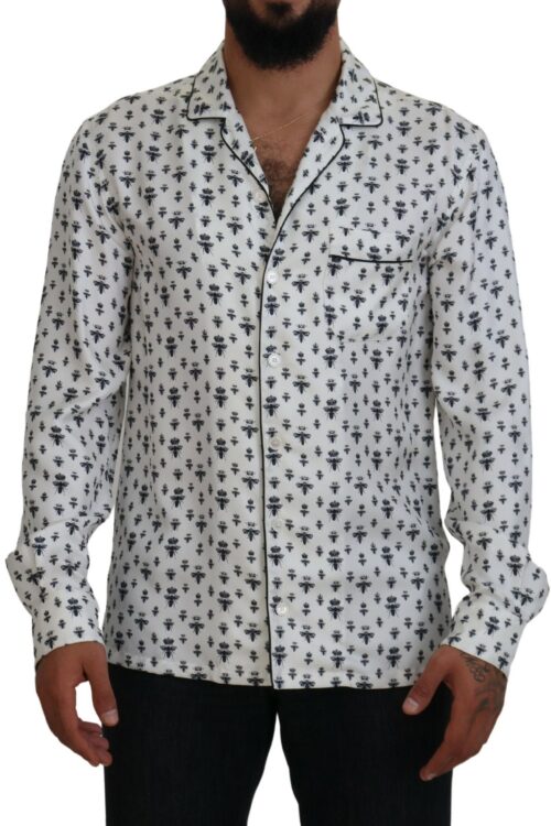 Dolce & Gabbana Elegant Silk Pajama Top with Crown Bee Print